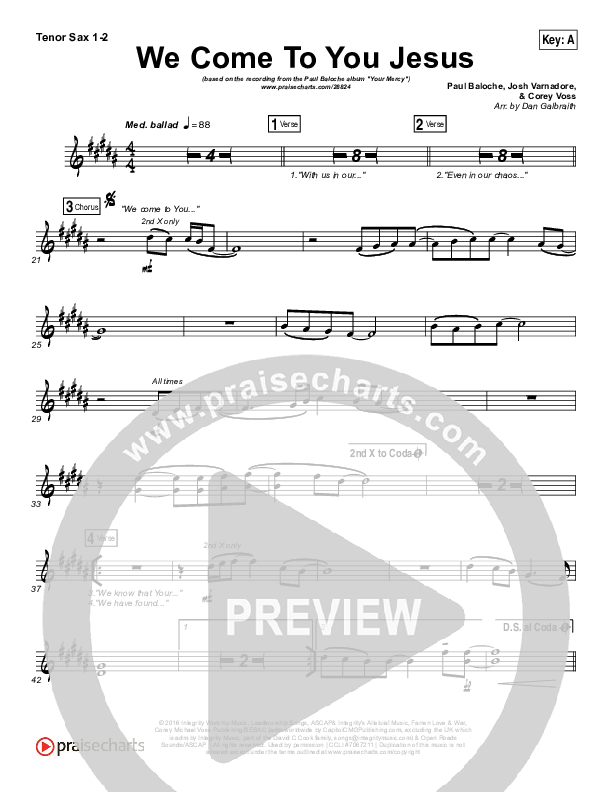 We Come To You Jesus Tenor Sax 1/2 (Paul Baloche)