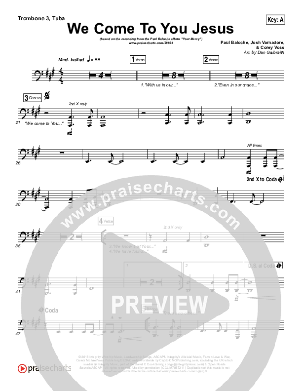 We Come To You Jesus Trombone 3/Tuba (Paul Baloche)