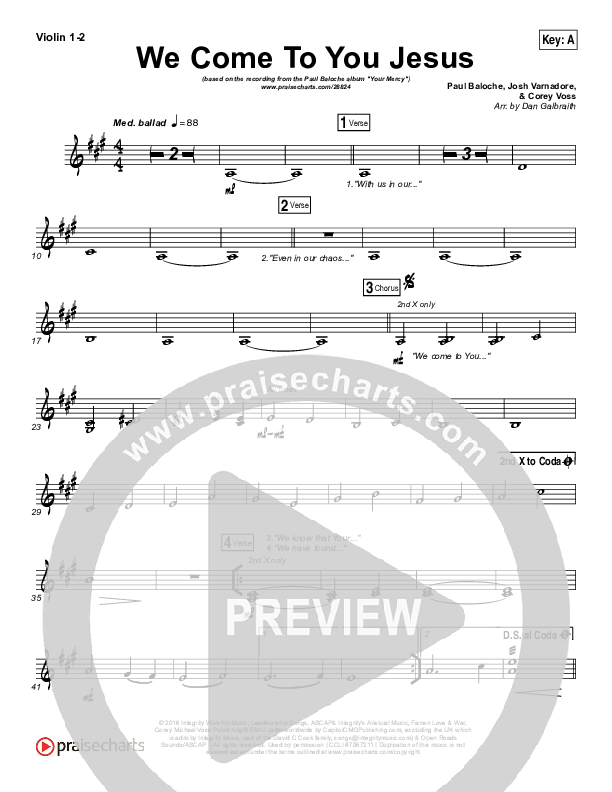 We Come To You Jesus Violin 1/2 (Paul Baloche)