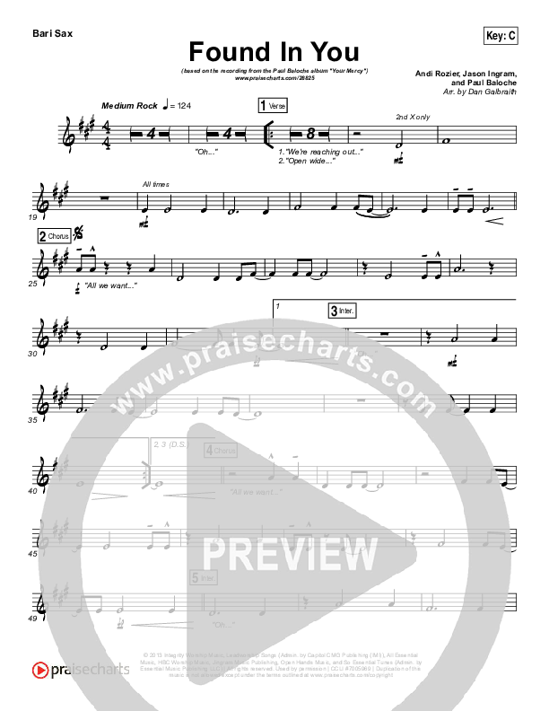 Found In You Bari Sax (Paul Baloche)