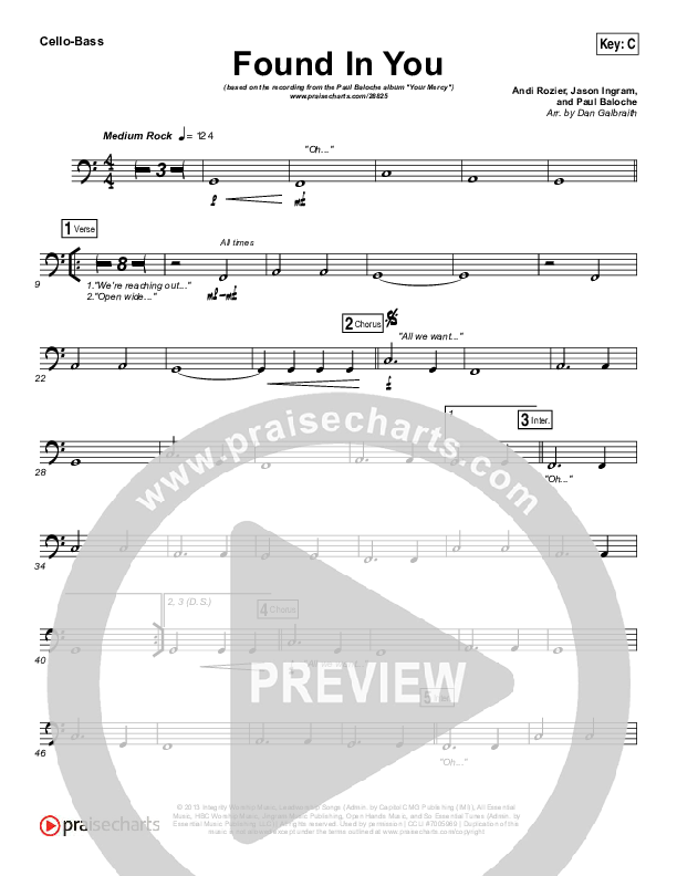 Found In You Cello/Bass (Paul Baloche)