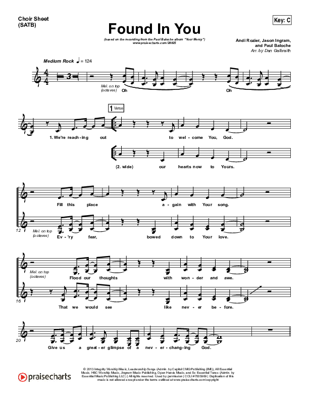 Found In You Choir Sheet (SATB) (Paul Baloche)