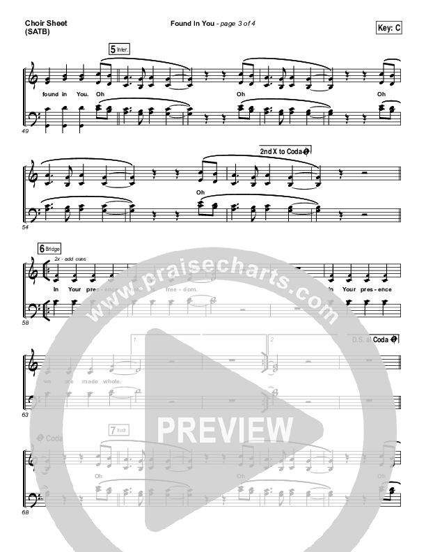 Found In You Choir Sheet (SATB) (Paul Baloche)