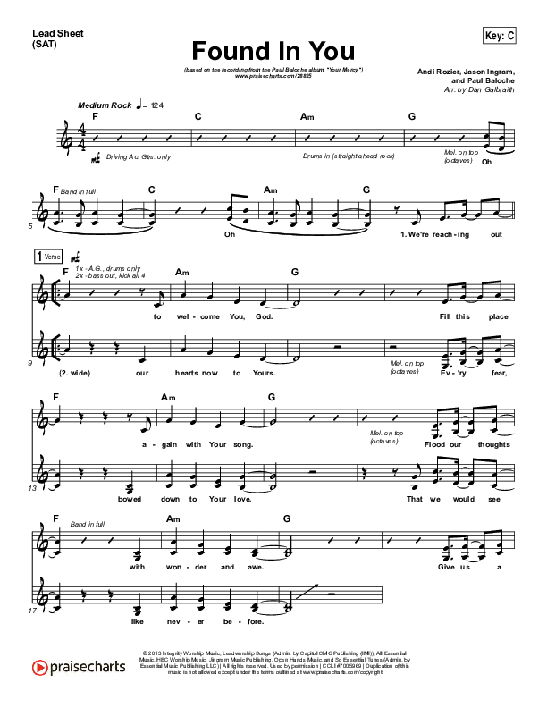 Found In You Lead Sheet (SAT) (Paul Baloche)
