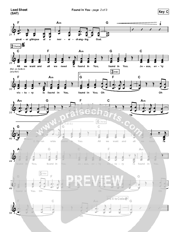 Found In You Lead Sheet (SAT) (Paul Baloche)