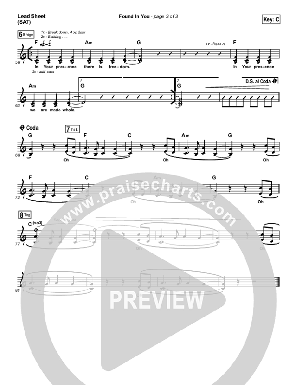 Found In You Lead Sheet (SAT) (Paul Baloche)