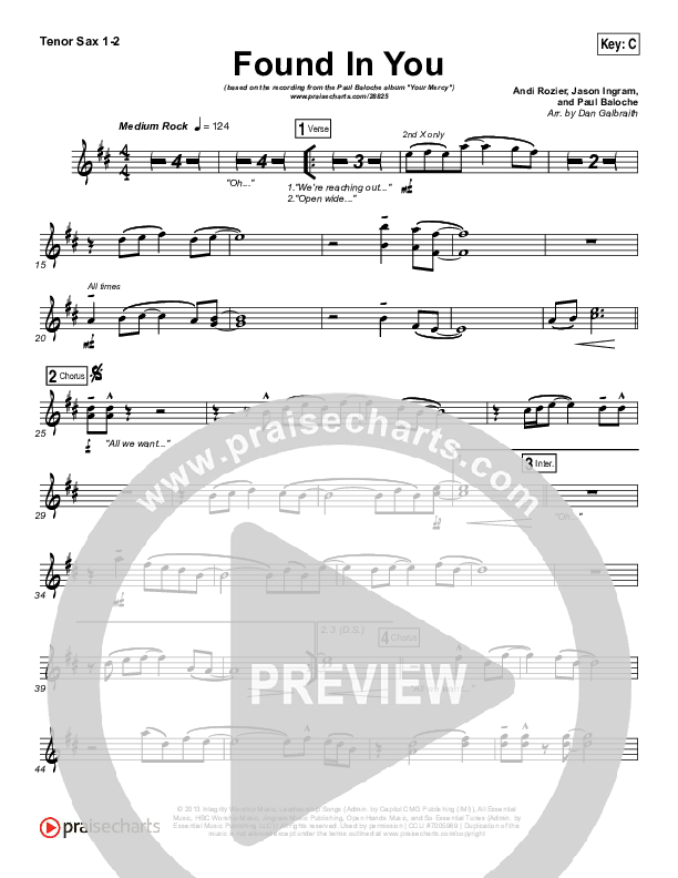 Found In You Tenor Sax 1/2 (Paul Baloche)