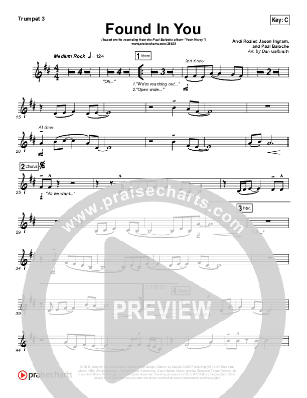 Found In You Trumpet 3 (Paul Baloche)