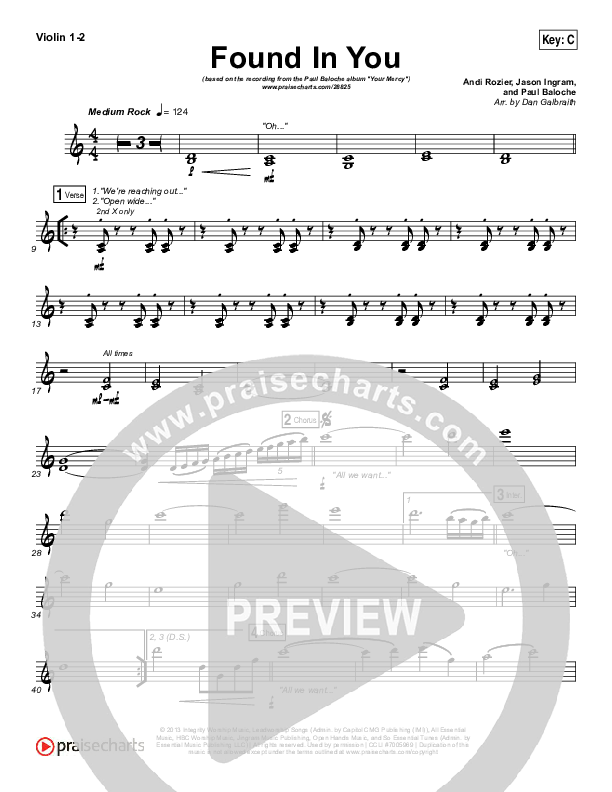 Found In You Violin 1/2 (Paul Baloche)