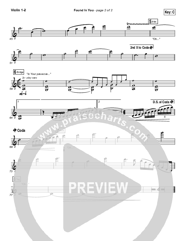 Found In You Violin 1/2 (Paul Baloche)