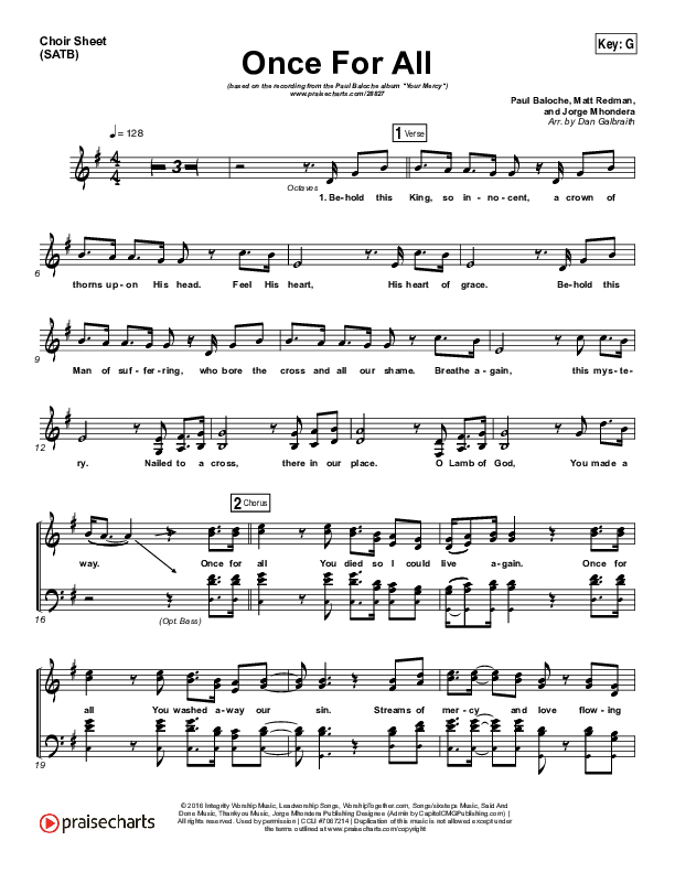Once For All Choir Vocals (SATB) (Paul Baloche)