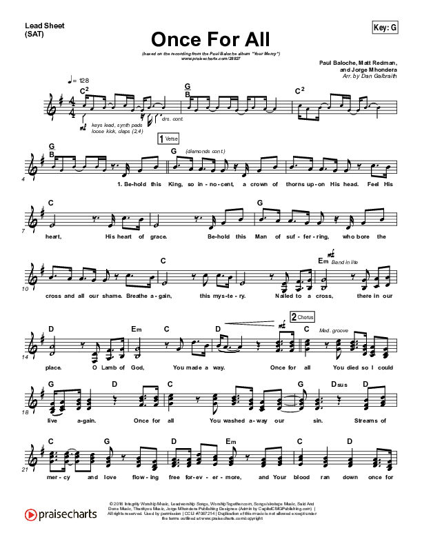 Once For All Lead Sheet (SAT) (Paul Baloche)