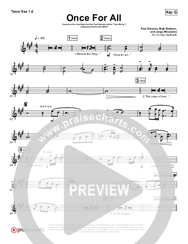 Once For All Tenor Sax 1/2 (Paul Baloche)