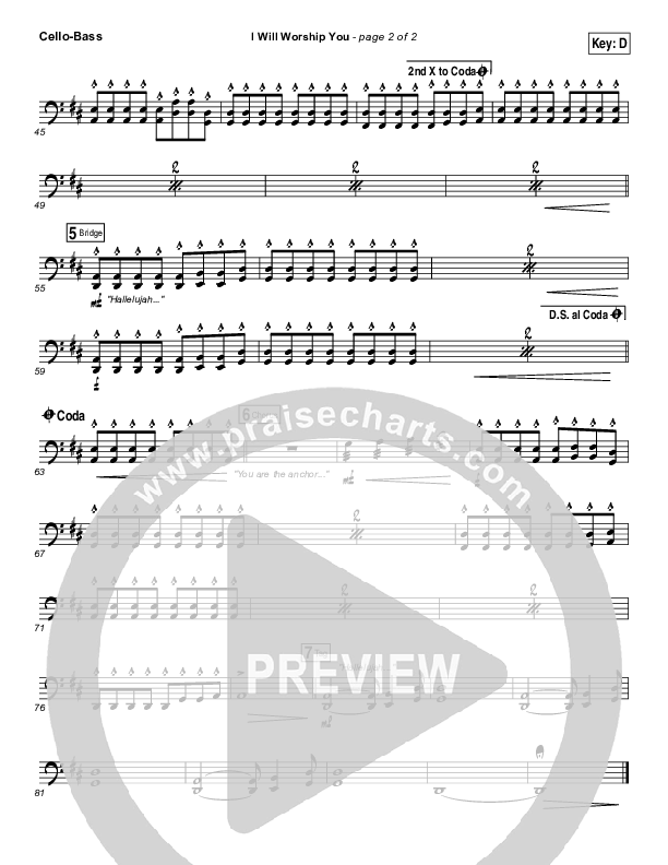 I Will Worship You Cello/Bass (Paul Baloche)