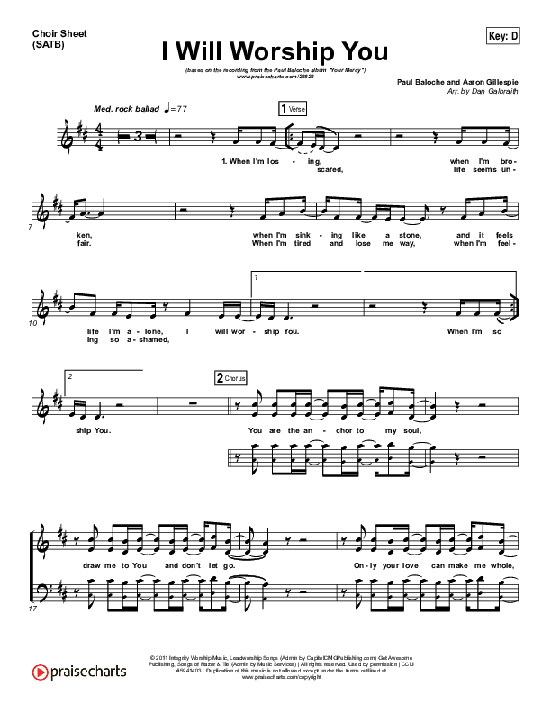 I Will Worship You Choir Sheet (SATB) (Paul Baloche)