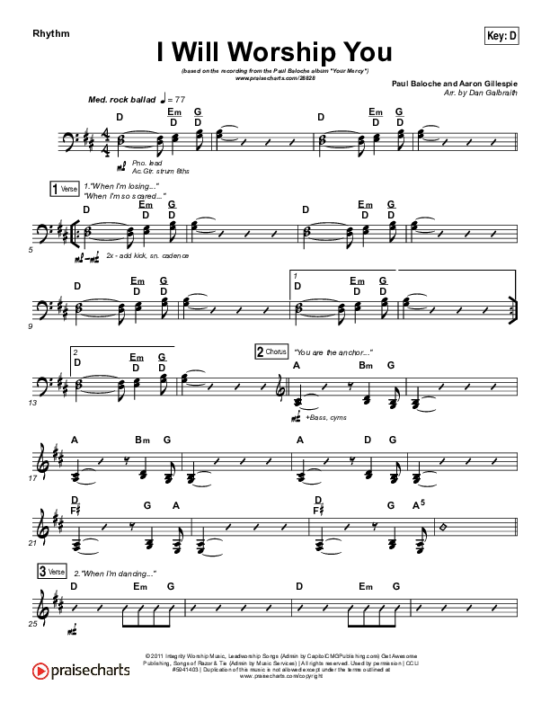 I Will Worship You Rhythm Chart (Paul Baloche)