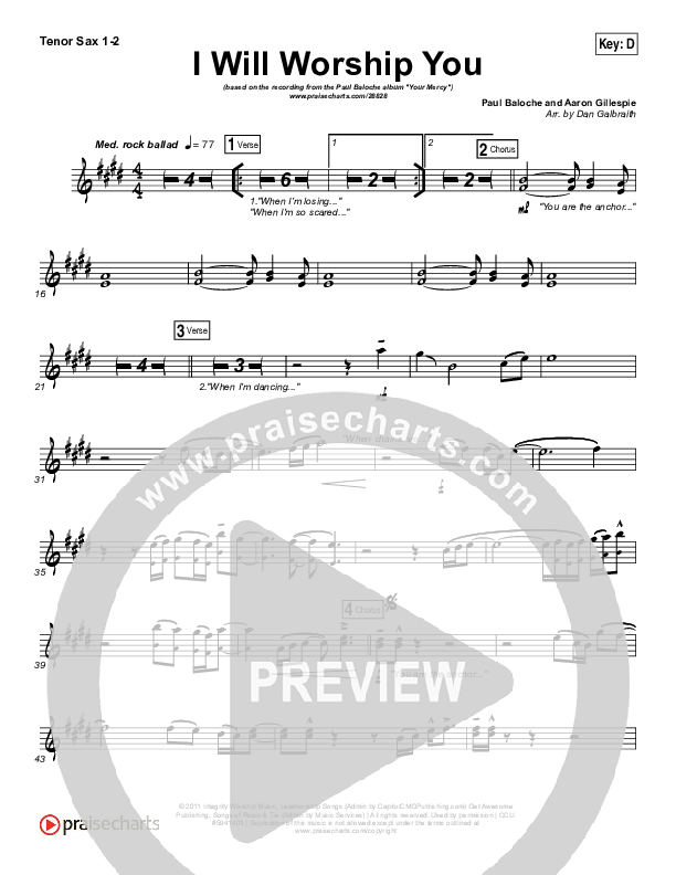 I Will Worship You Tenor Sax 1/2 (Paul Baloche)