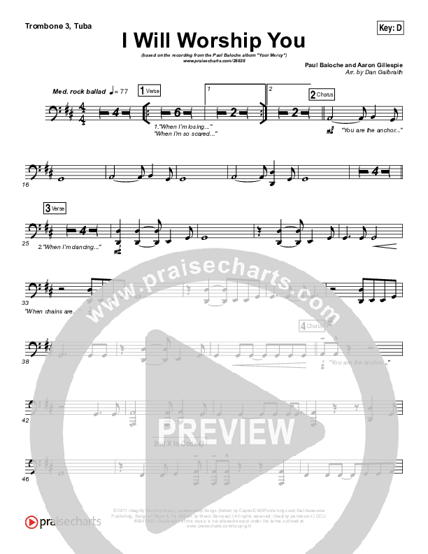 I Will Worship You Trombone 3/Tuba (Paul Baloche)