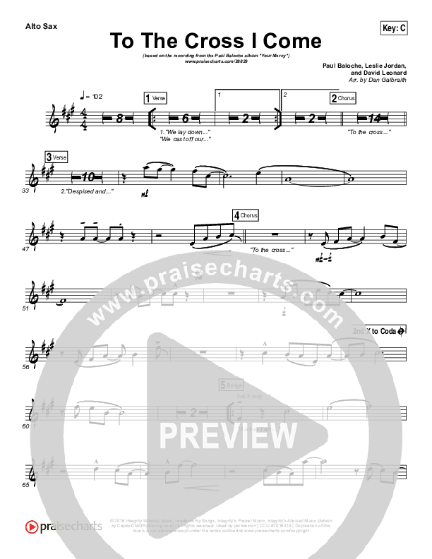 To The Cross I Come Alto Sax (Paul Baloche)