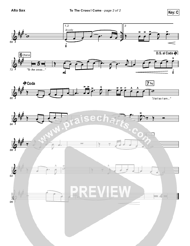 To The Cross I Come Alto Sax (Paul Baloche)