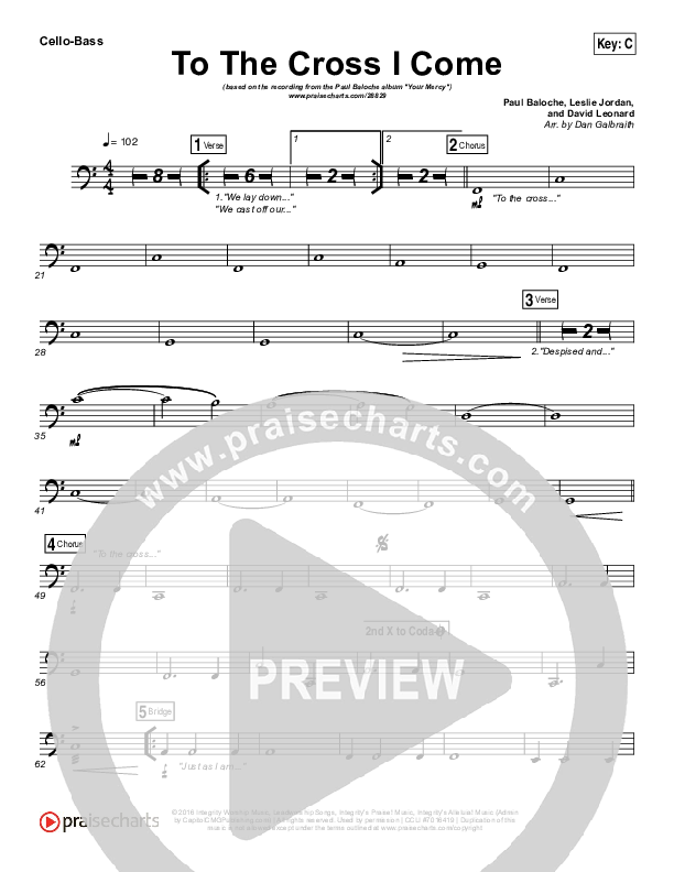 To The Cross I Come Cello/Bass (Paul Baloche)