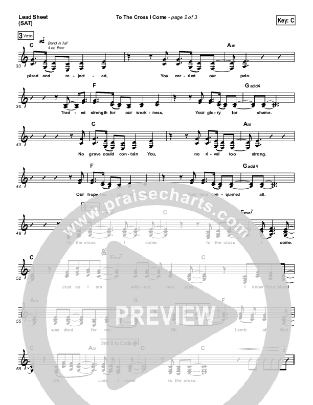 To The Cross I Come Lead Sheet (SAT) (Paul Baloche)