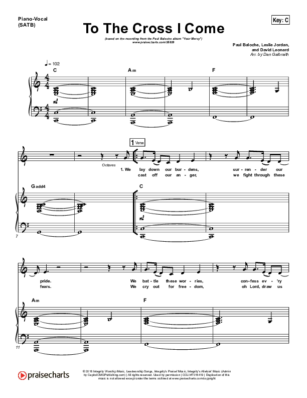 To The Cross I Come Piano/Vocal (SATB) (Paul Baloche)
