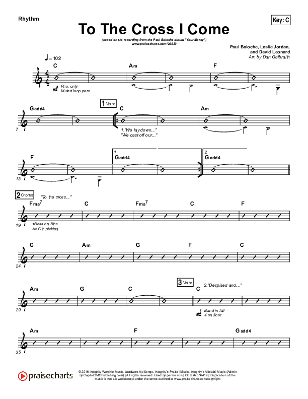 To The Cross I Come Rhythm Chart (Paul Baloche)