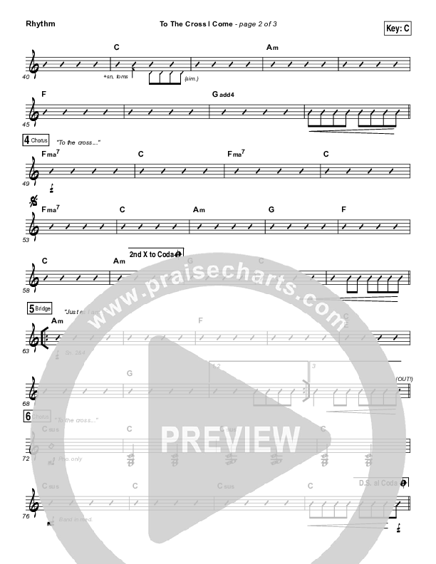 To The Cross I Come Rhythm Chart (Paul Baloche)