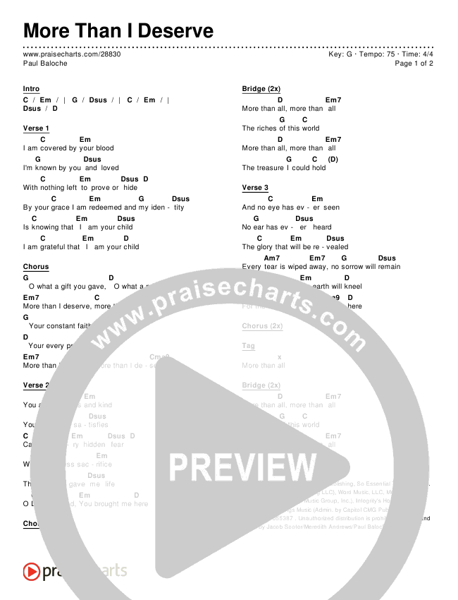 More Than I Deserve Chords & Lyrics (Paul Baloche)
