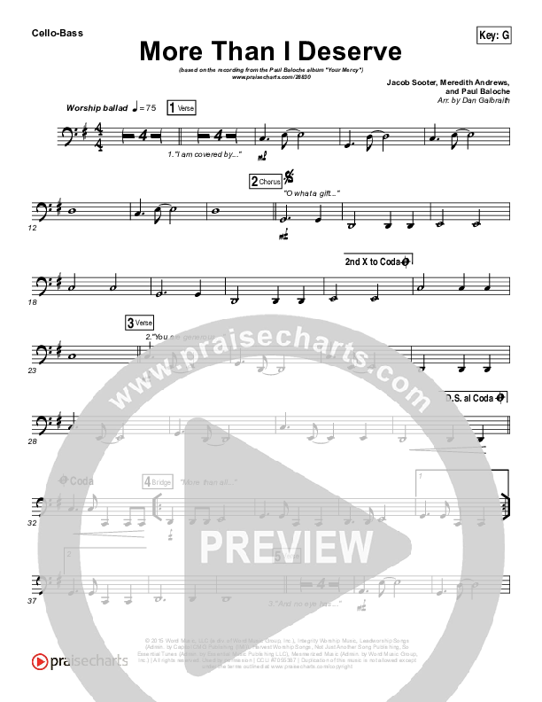 More Than I Deserve Cello/Bass (Paul Baloche)