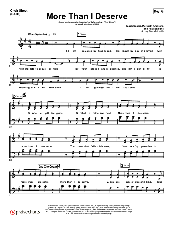 More Than I Deserve Choir Sheet (SATB) (Paul Baloche)
