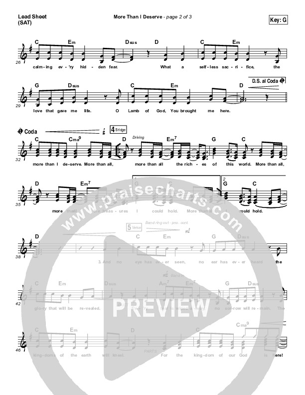 More Than I Deserve Lead Sheet (SAT) (Paul Baloche)