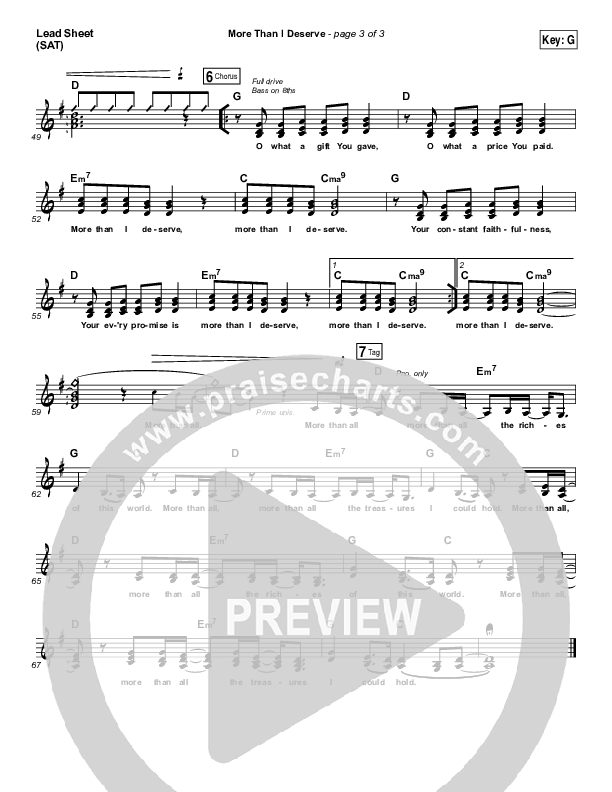 More Than I Deserve Lead Sheet (SAT) (Paul Baloche)