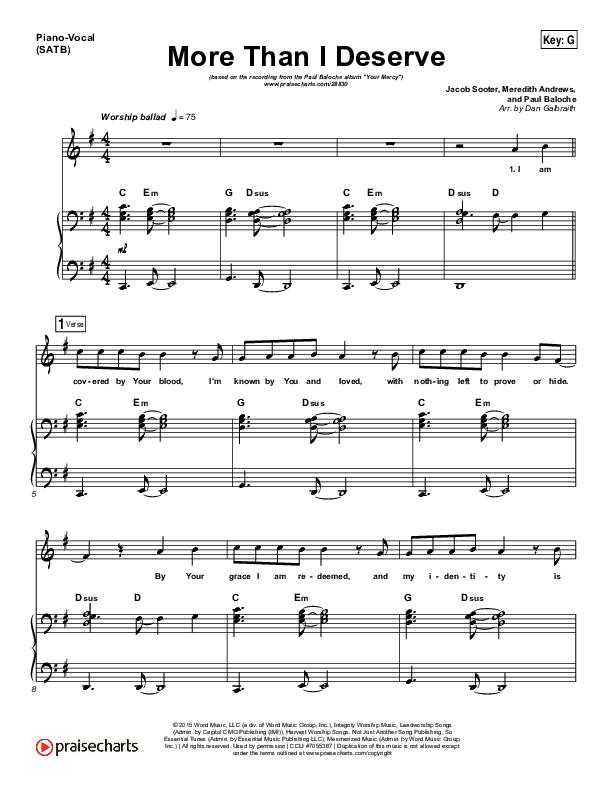 More Than I Deserve Piano/Vocal Pack (Paul Baloche)