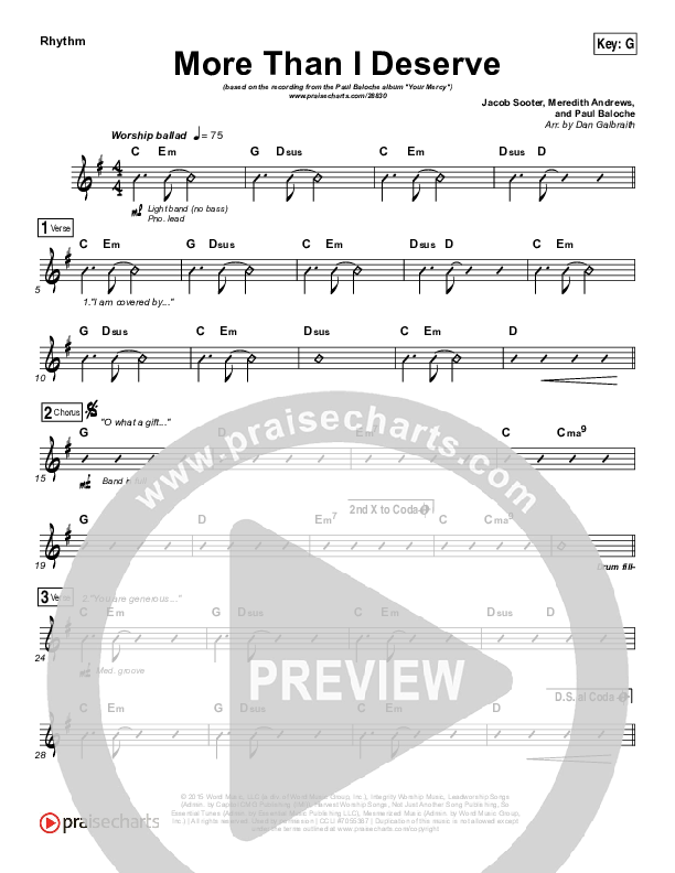 More Than I Deserve Rhythm Chart (Paul Baloche)