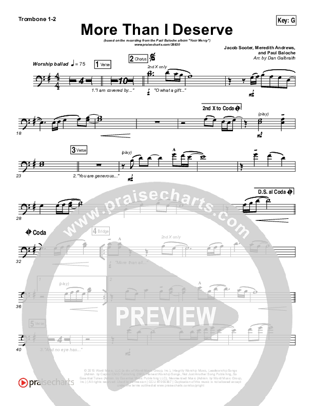 More Than I Deserve Trombone 1/2 (Paul Baloche)