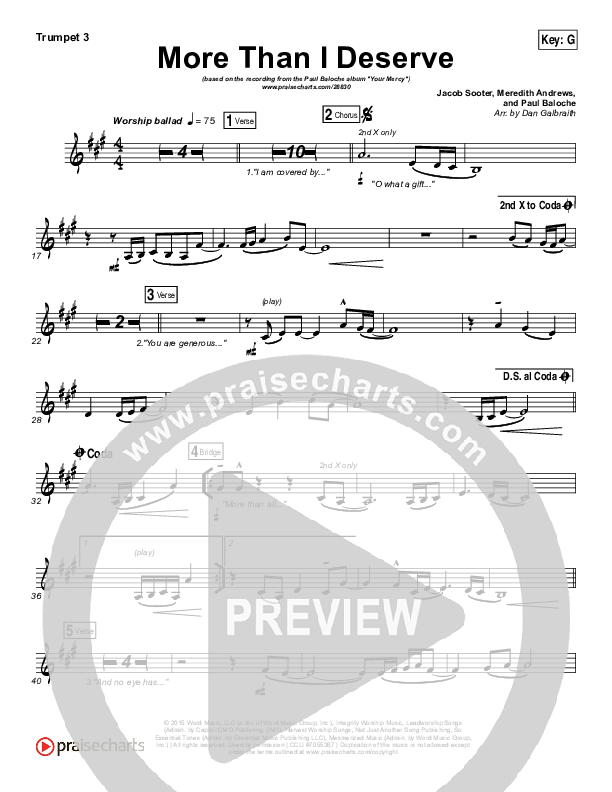 More Than I Deserve Trumpet 3 (Paul Baloche)