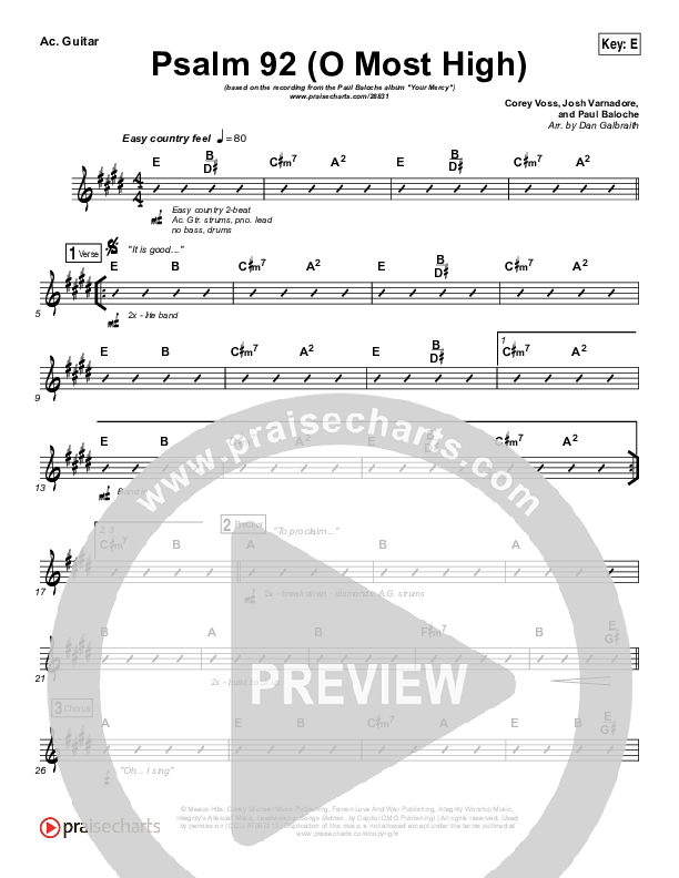 Psalm 92 (O Most High) Rhythm Chart (Paul Baloche)