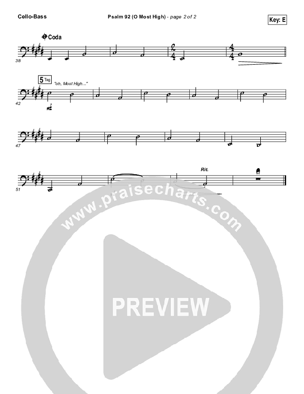 Psalm 92 (O Most High) Cello/Bass (Paul Baloche)