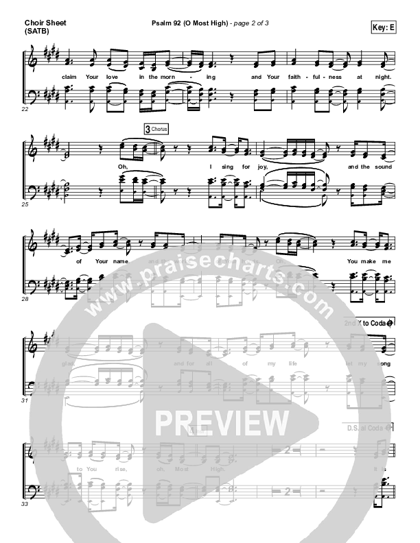 Psalm 92 (O Most High) Choir Sheet (SATB) (Paul Baloche)