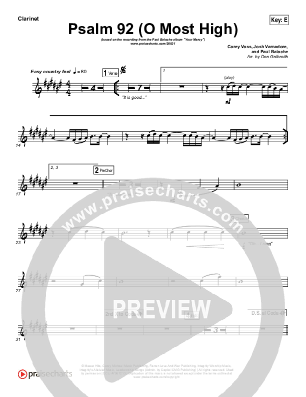 Psalm 92 (O Most High) Clarinet (Paul Baloche)