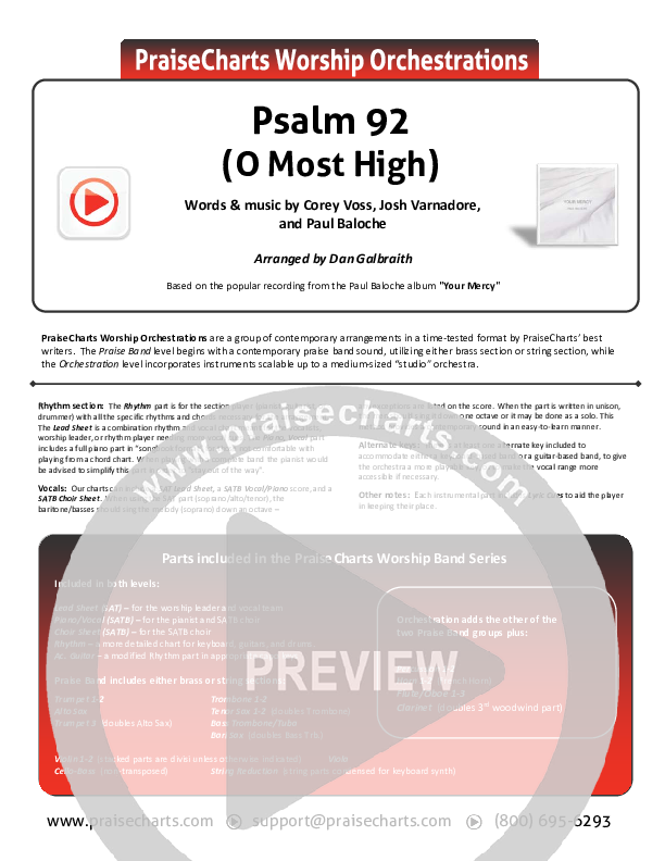 Psalm 92 (O Most High) Cover Sheet (Paul Baloche)