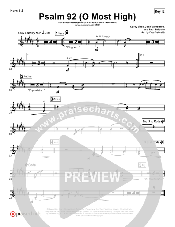 Psalm 92 (O Most High) French Horn 1/2 (Paul Baloche)