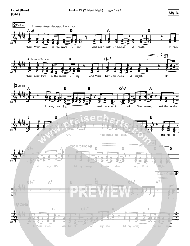 Psalm 92 (O Most High) Lead Sheet (SAT) (Paul Baloche)