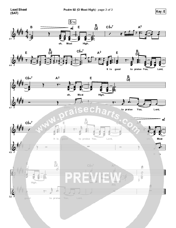 Psalm 92 (O Most High) Lead Sheet (SAT) (Paul Baloche)