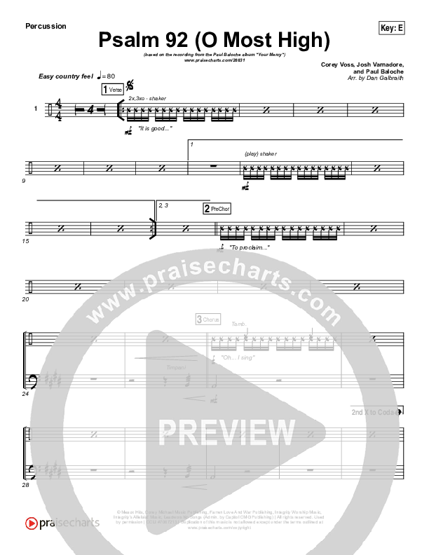 Psalm 92 (O Most High) Percussion (Paul Baloche)