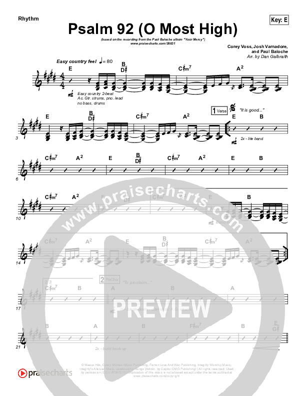 Psalm 92 (O Most High) Rhythm Chart (Paul Baloche)