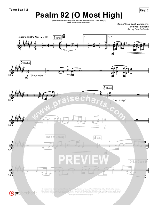 Psalm 92 (O Most High) Tenor Sax 1/2 (Paul Baloche)