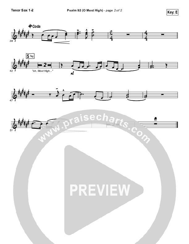 Psalm 92 (O Most High) Tenor Sax 1/2 (Paul Baloche)